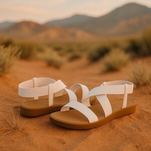 Dream Pairs White Elastic Strap Sandals | Comfy Flat Summer Slides NWT